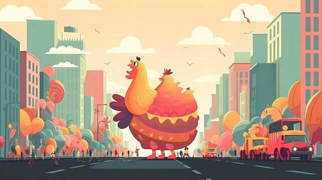 Thanksgiving day parade in the city. flat vector illustration
