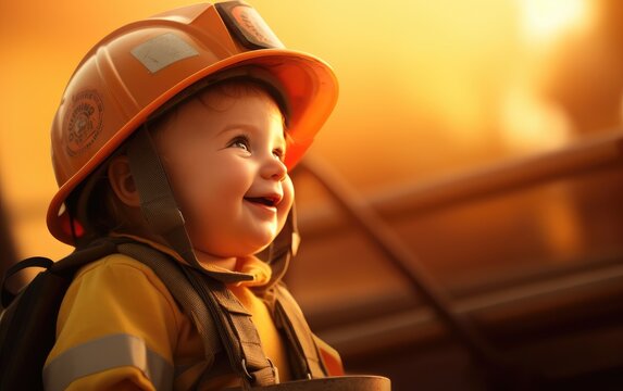 2yo boy as a fire worker. Generative AI