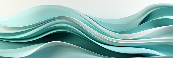 Schöner abstrakter futuristischer Hintergrund in welligen Pastell blau türkis Farben für Webdesign und Drucksachen als Vorlage Querformat, ai generativ