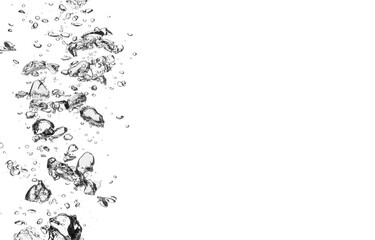 Many air bubbles in water on white background