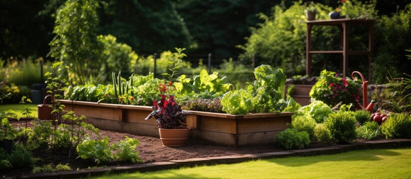 Raised beds in an expansive English garden in the UK