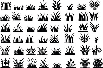 set of mini grass sillhouette isolated