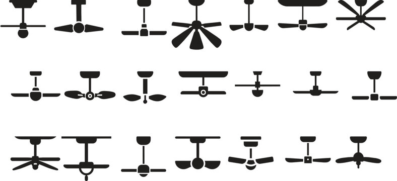 set of ceiling fan silhouettes isolated