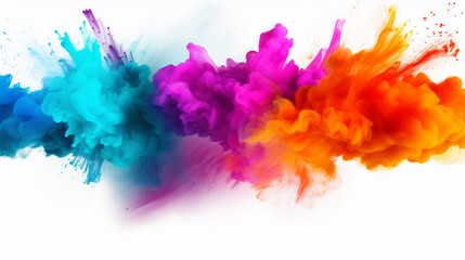 Fototapeta na wymiar Colored powder explosion. Paint holi, Colorful rainbow holi paint splash on isolated white background. Generated with AI Tool