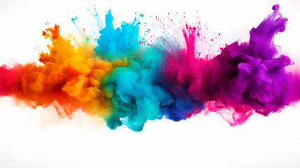 Fototapeta na wymiar Colored powder explosion. Paint holi, Colorful rainbow holi paint splash on isolated white background. Generated with AI Tool