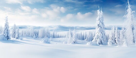 A wide image of a snowy meadow - obrazy, fototapety, plakaty