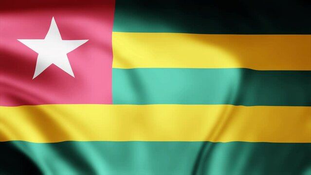 Togo flag is waving 3D animation. Togo flag waving in the wind. National flag of Togo. Flag seamless loop animation 4k.
