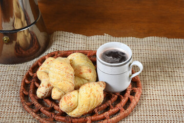 baked cheese biscuit typical Brazilian food snack cheese bread and coffee