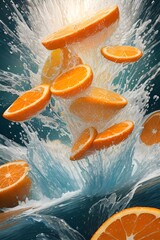 Slice of orange with water splash