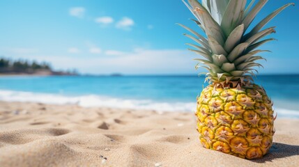 Pineapple resting on sandy shores