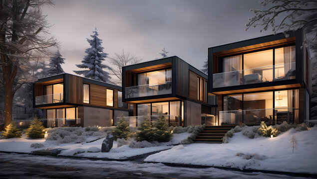 modern townhouses in winter