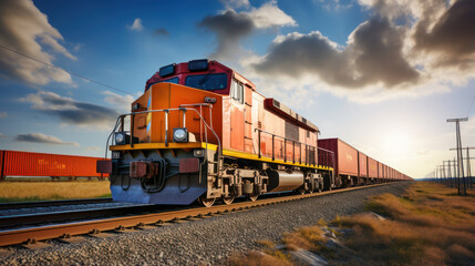 Fototapeta premium Loaded freight train transporting cargo