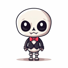 cute kawaii skeleton on white background for halloween, generative AI