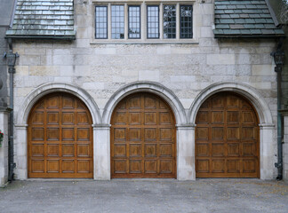 Garage of old stone gothic mansion