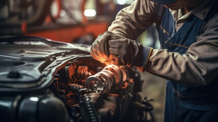 Mechanic hands diligently working on car repairs