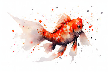 ornamental fish aquarium and watercolor style - obrazy, fototapety, plakaty