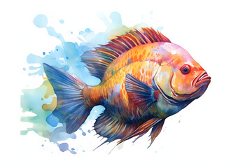 Fototapeta premium ornamental fish aquarium and watercolor style