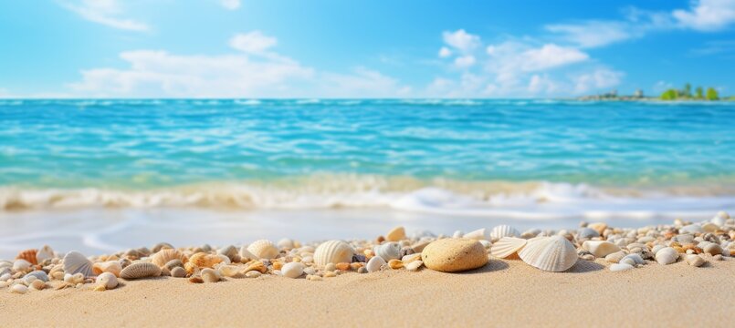 Beach sand background. Generative AI technology.	
