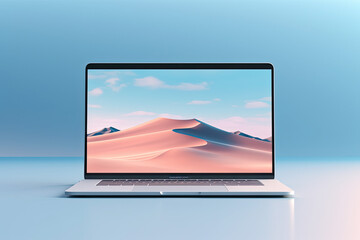 Minimalist Design: Solitary Laptop on Clean Surface with Gradient Backdrop Illustration