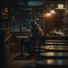 Foto op Plexiglas man sitting alone in empty dark diner © jirasin