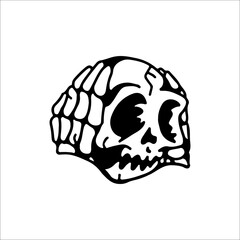 vector illustration of skull doodle with concept hand