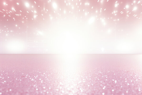 Pink Sparkle Glitter Lights Background with Sparkly Floor, Generative AI