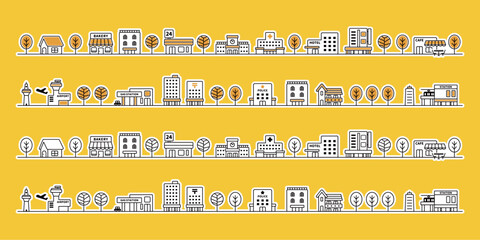 Obraz premium 白フチのある街並みのイラスト