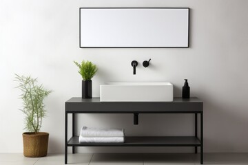 Fototapeta na wymiar Sink in bathroom black and white interior design. Generative AI