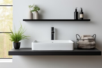 Sink in bathroom black and white interior design. Generative AI