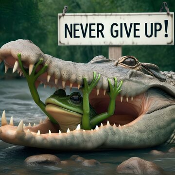 Never Give Up - Frog in Alligator's Mouth
