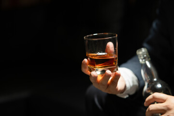 Barman pouring whiskey whiskey glass beautiful night