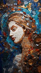 An image showcasing a beautifully crafted mosaic artwork against a textured background with space for text, vertical format, background image, generative AI