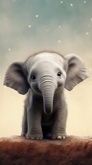 close-up of a cute baby elephant with textured background and space for text, vertical format, background image, generative AI