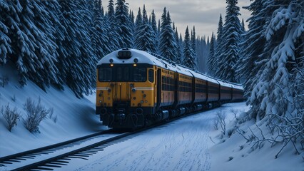 train in the winter - obrazy, fototapety, plakaty