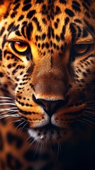 Obraz premium close-up of awesome leopard with textured background and huge space for text, vertical format, background image, generative AI
