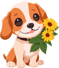 puppy with flower, Generative AI