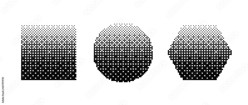 Aufkleber geometric shapes bitmap set. dither gradient forms collection. circle, square, hexagon elements desi
