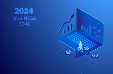 2024 business goal concept vector illustration. Business investment profit, achievement  and success vector illustration