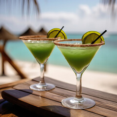 Tropical Relaxation: Green Cocktails by the Ocean,cocktail on the beach,cocktail in the bar
