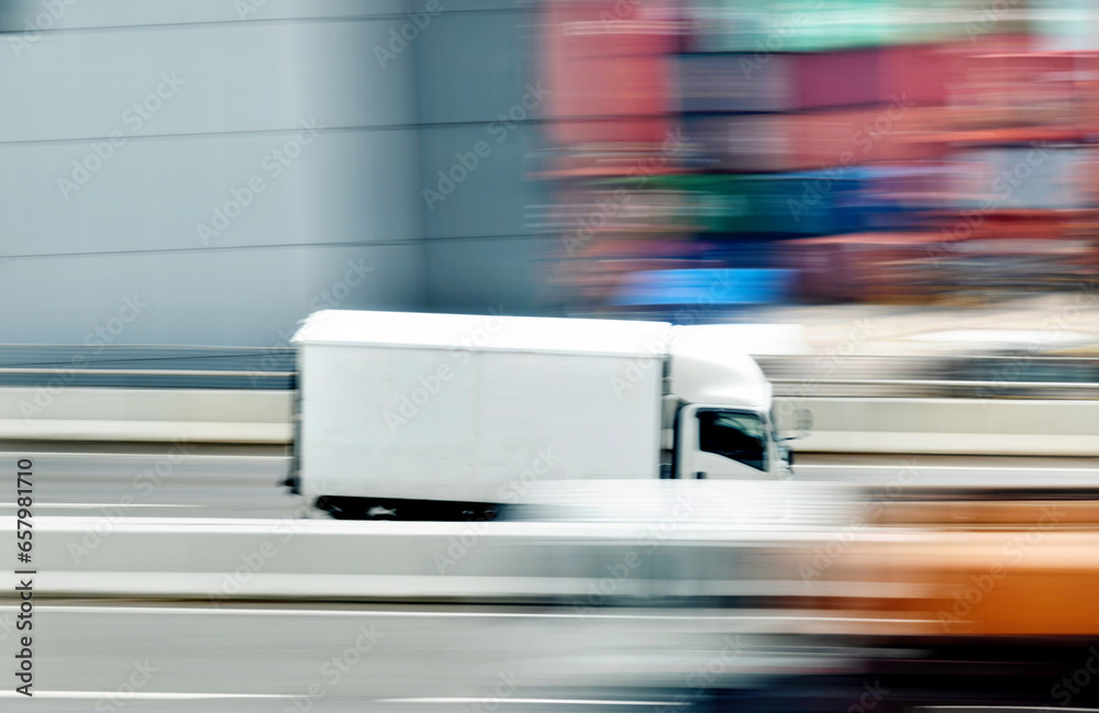 Canvas Prints Container truck motion blur on highway overpass