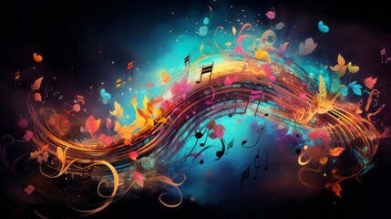 Colourful Abstract Musical Wave Design.
A vibrant abstract design with a wave of musical notes and a spectrum of colours. - obrazy, fototapety, plakaty