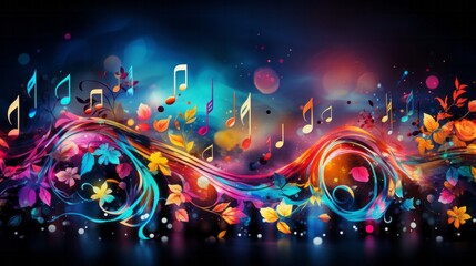 Floral Music Symphony.
Colourful music notes intertwined with floral elements, depicting a symphonic blend. - obrazy, fototapety, plakaty
