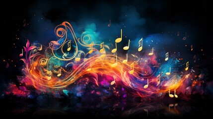 Abstract Melodic Swirl with Colourful Notes.
Colourful music notes swirling in an abstract melodic composition.