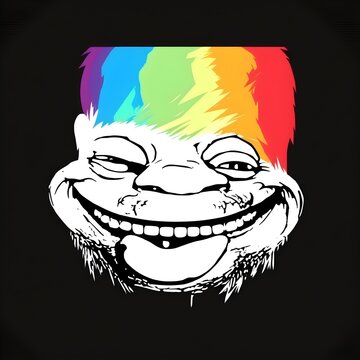 Troll Meme Vector Art Style Distressed Rainbow Color Palette 