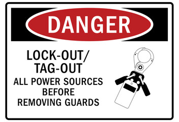 Multiple power source warning sign and labels lockout/tagout all power sources before removing guards