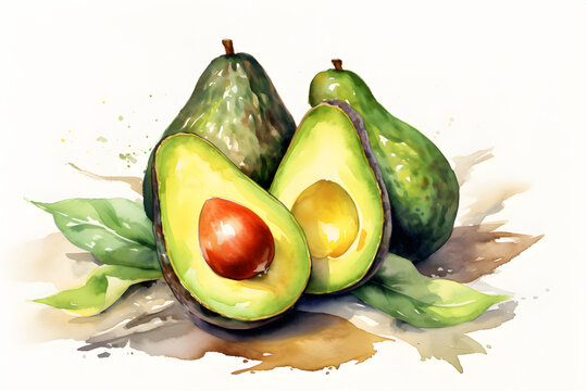 Avocado Fresh Watercolor Art Style