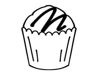 カップに入ったカップケーキマフィンのイラスト素材　線画