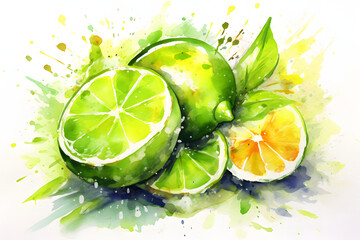 Lime fresh watercolor art style