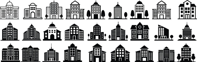 set of building icons, such as city, apartment, condominium, town. isolated