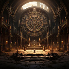 Obraz premium Timeless Metropolis: A Futuristic City with a Grand Clock Tower,interior of the pantheon city,inside the dome